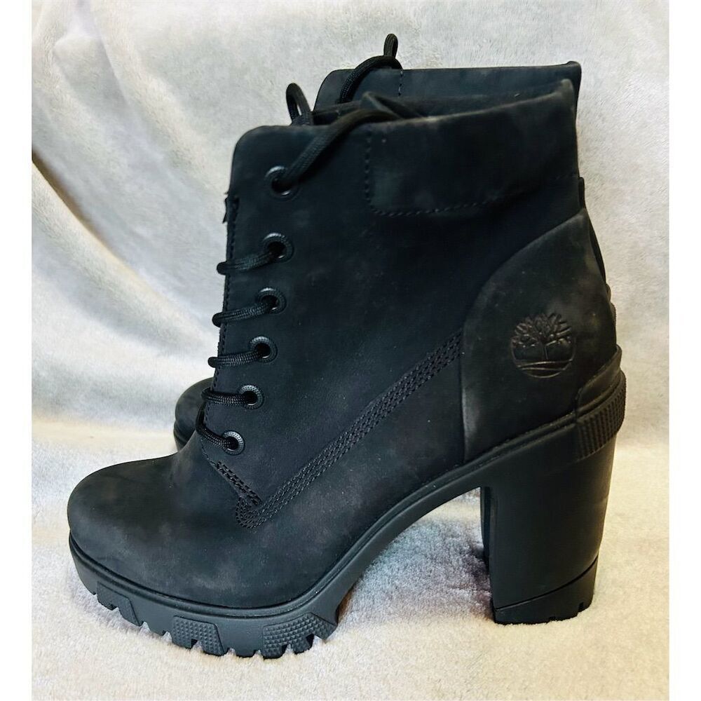 Timberland Women's 6” Lace-Up Combat Boots Black Suede Size 7 Casual Round Toe